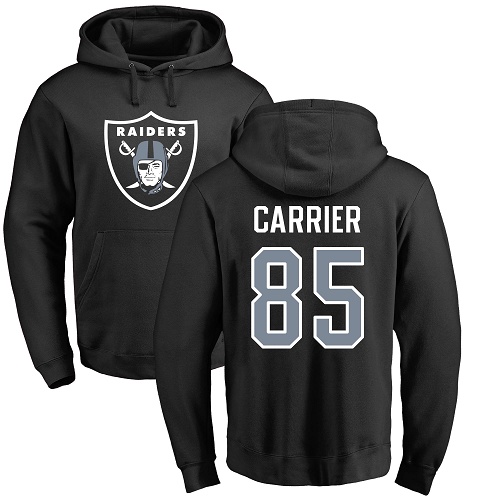 Men Oakland Raiders Black Derek Carrier Name and Number Logo NFL Football 85 Pullover Hoodie Sweatshirts